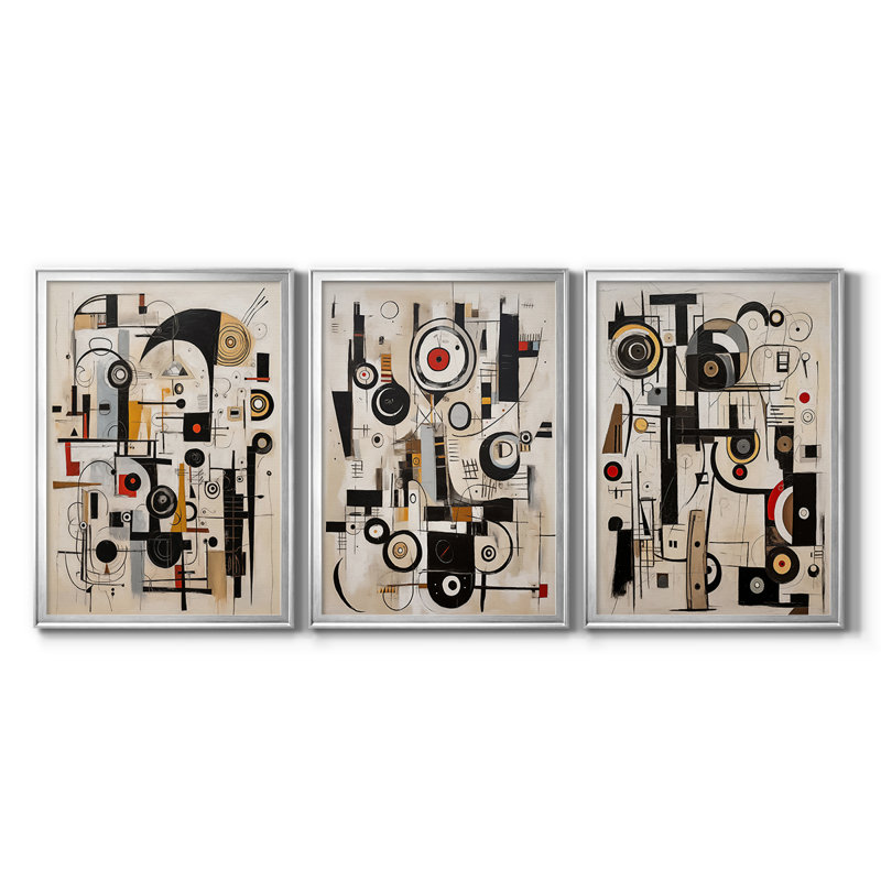 ABSTRACT Series - Peinture sur toile tendue encadrée sur mesure - 3 pièces, Argent argent, H 21 po x l 30 po