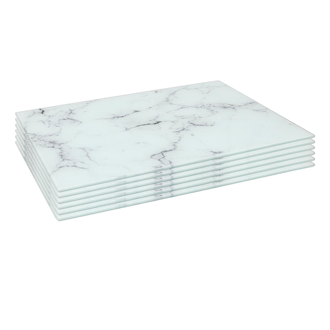Harbour Housewares Rectangle Glass Placemats - 40cm x 30cm - White Marble - 6 Pack - Image 4
