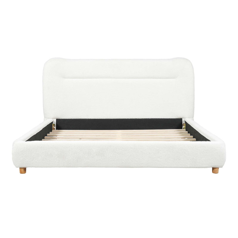 Lit Queen avec tête de lit incurvée minimaliste et peluche ours en peluche, Grand lit
