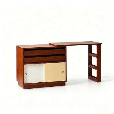 Mid Century Wooden Dressing Table Convertible To L Shape For Bedroom