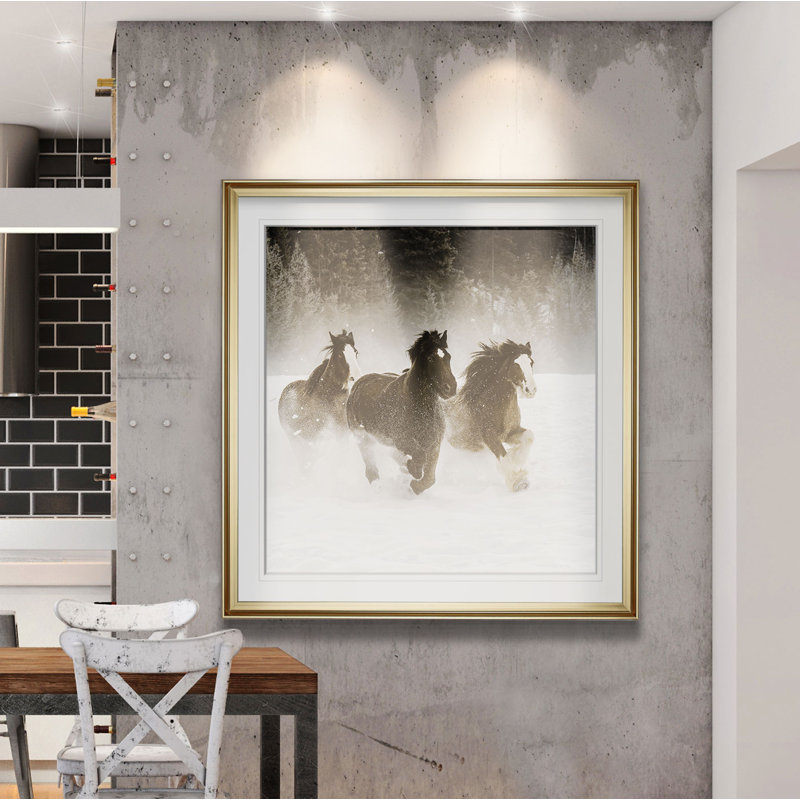 «Winter Roundup II», photographie, H 16 po x l 16 po x P 2 po, Encadrement doré