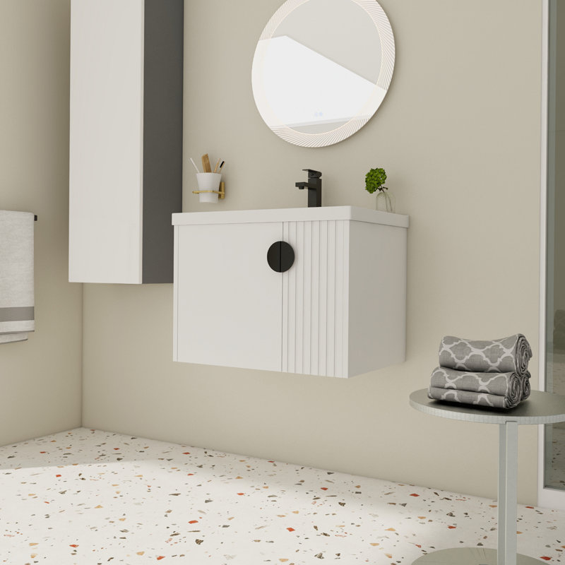 Meuble-lavabo avec lavabo, pour petite salle de bains, meuble-lavabo avec porte Ã  fermeture douce, Blanc