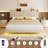 Full Size Floating Bed Frame With LED Lights, Upholstered Platform Bed Frame With Charging Station & Storage Headboard-1204265145