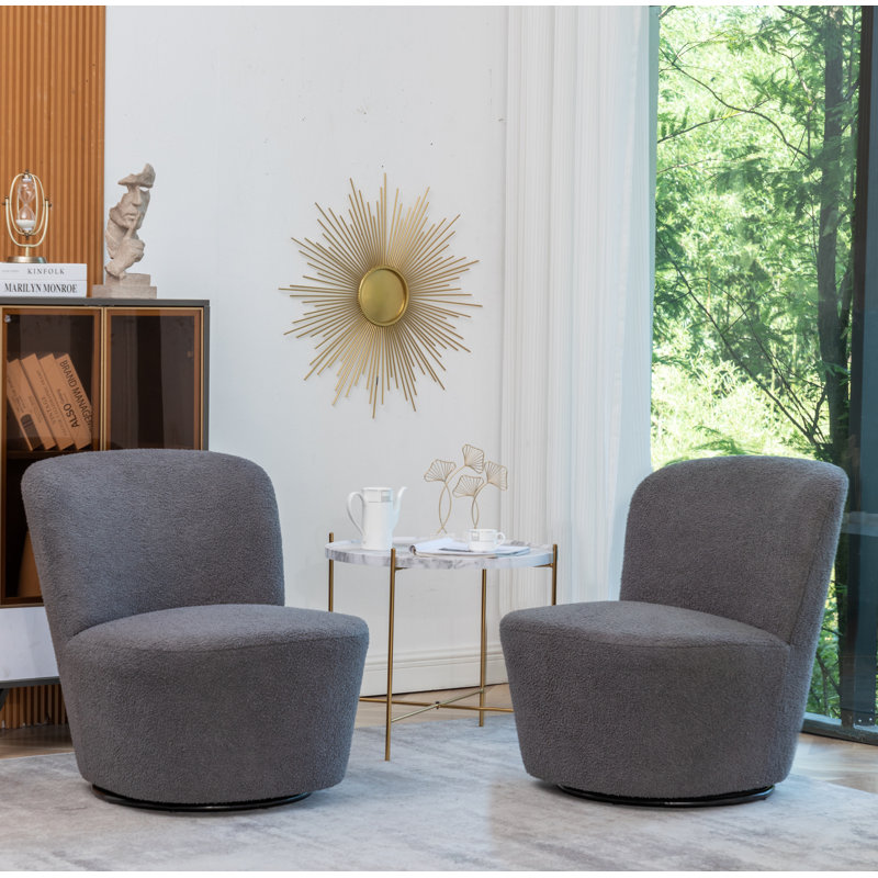 Berrier Boucle Swivel Barrel Chair, Gray 
