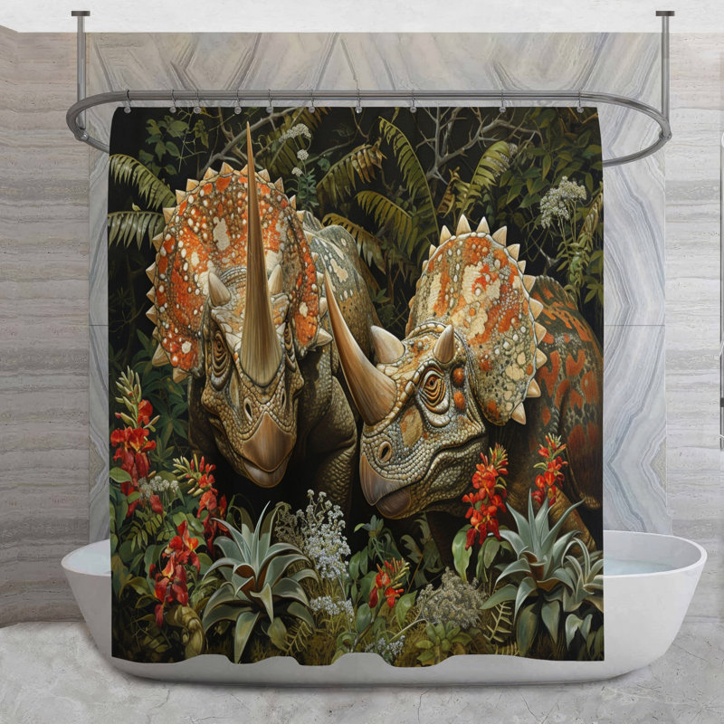 Rideau de douche dinosaures - décor de salle de bain préhistorique 16660, H 93 po x l 70 po