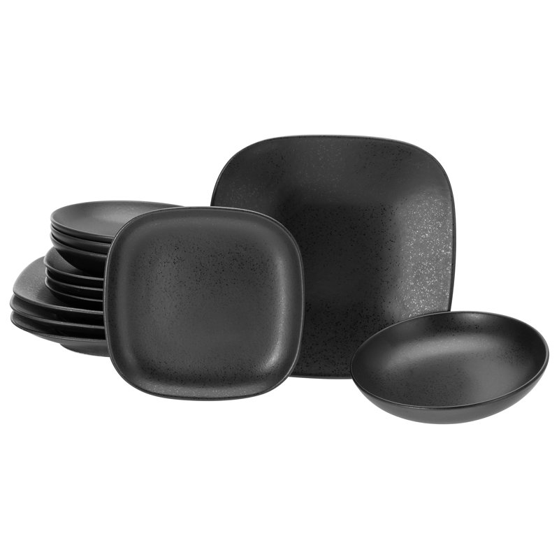 Magic Black Square 12 Piece Bone China Dinnerware Set, Service for 4