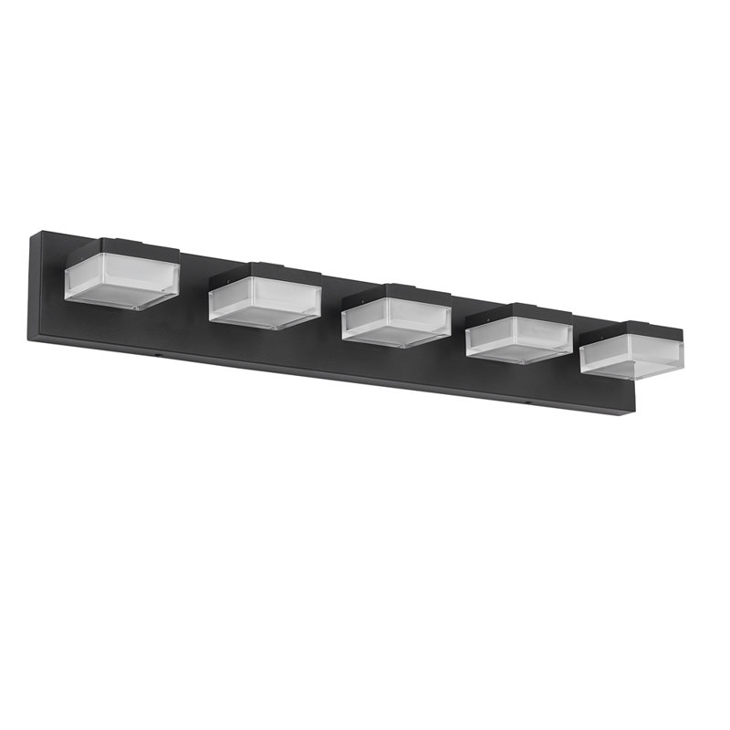Éclairage pour meuble-lavabo sur miroir de salle de bain, 5 lumières, Noir mat, H 4,31 po x l 31,51 po x P 5,51 po