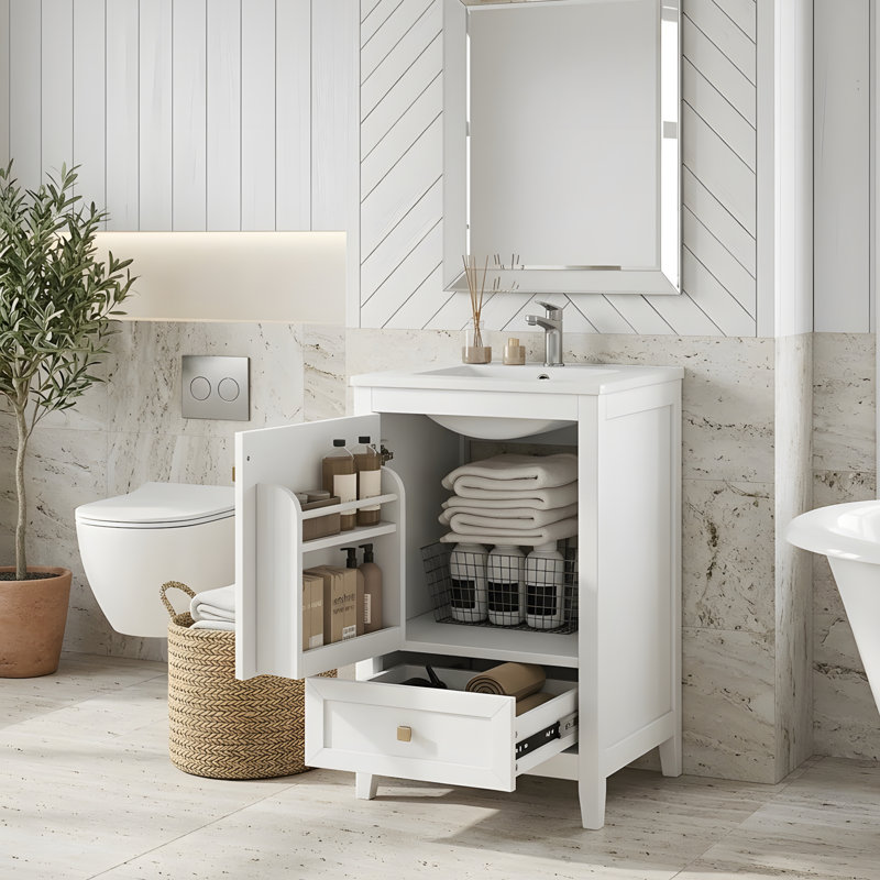 Meuble-lavabo de 20 po avec lavabo à ouverture à gauche et un tiroir, Blanc