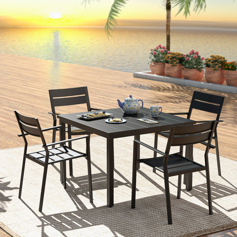 Thambiah 4 - Person Patio Dining Set with Square Table, Black