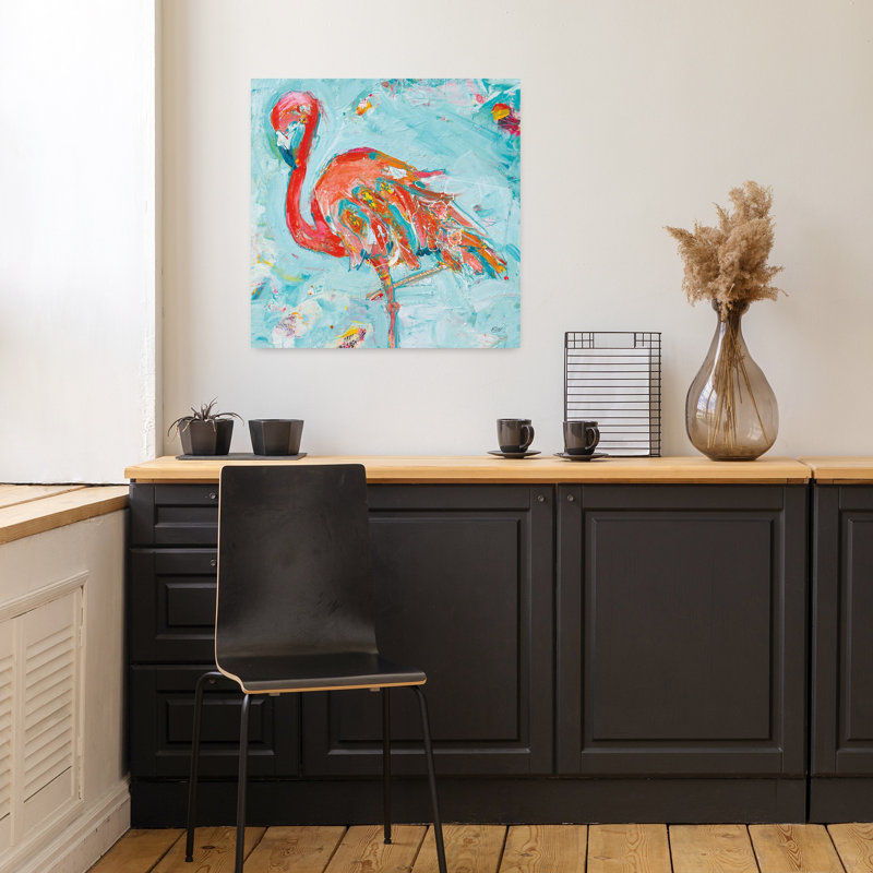Flamant rose vif, art tropical, H 18 po x l 18 po