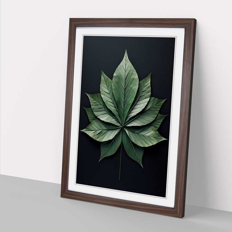 Leaf Geometric - Single Picture Frame Print on Wood, 34cm H x 25cm W x 2cm D, Walnut Framed