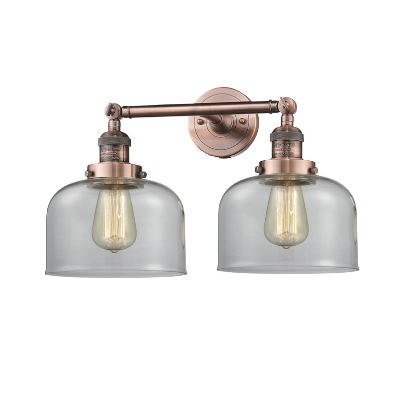 Bell - 2 Light 19" Bath Vanity Light, Silver Mercury, 60 Watt Vintage Incandescent Bulb, Antique Copper