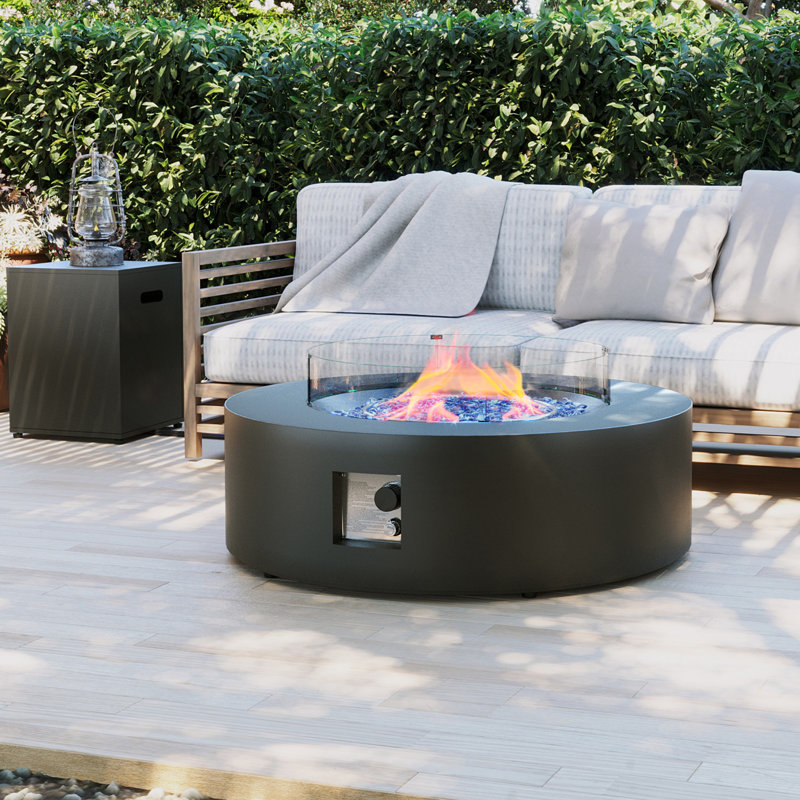  42-Inch Round Iron Propane Fire Pit Table with Tank Cover and Wind Guard,Dark Gray, Dark Gray