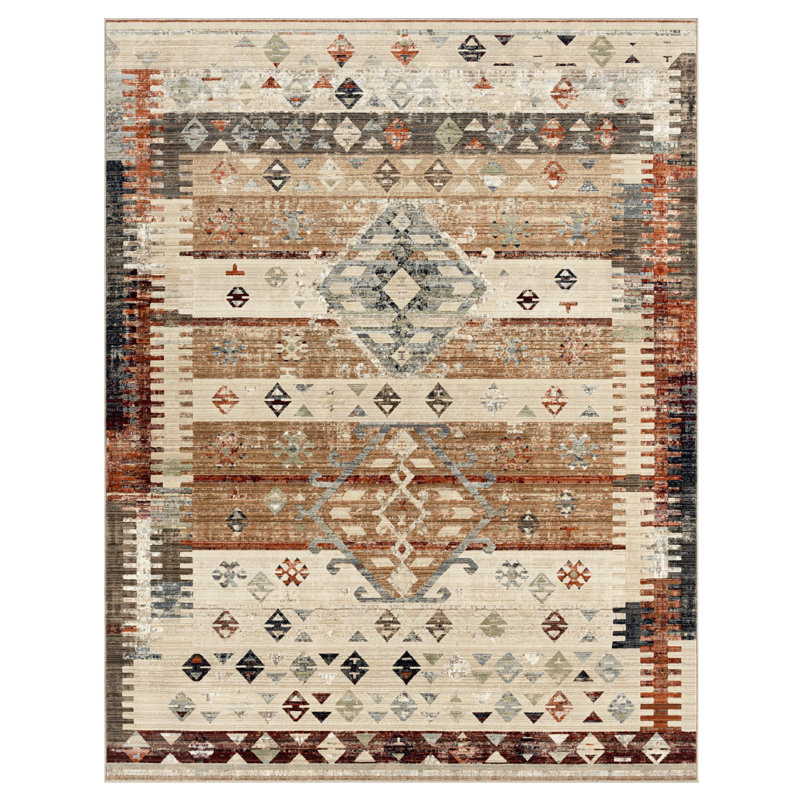 Phoeba Southwestern Area Rug in Beige, Rectangle 9'6" x 13'