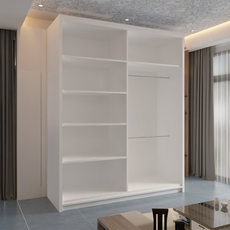 Modern Sliding Door Wardrobe with Mirrored Glass Finish – Multiple Sizes (120cm, 150cm, 180cm, 203cm), White