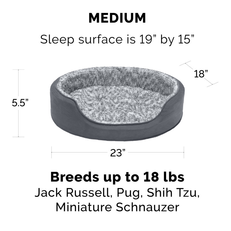 Two-Tone Fur & Suede Oval Pet Bed, Medium (18" W x 5.5" D x 23" H)