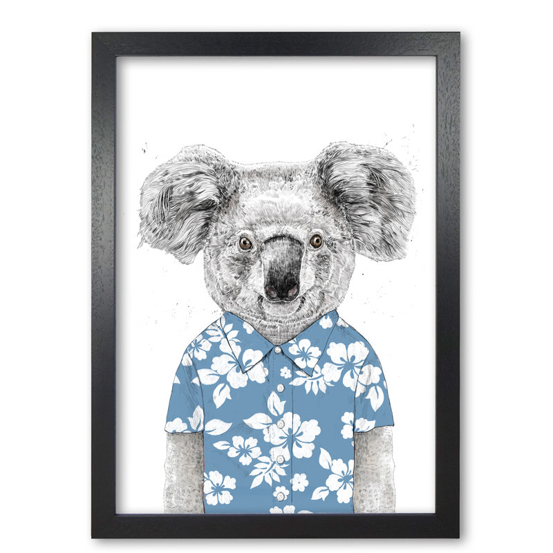 Summer Koala by Mercedes Lopes Charro - Print, 84 cm H x 59.4 cm W x 5 cm D, Black Grain
