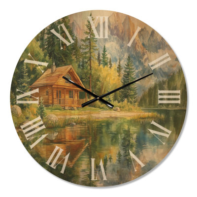 Grande horloge murale rustique en bois - chalet de montagne Lakeside