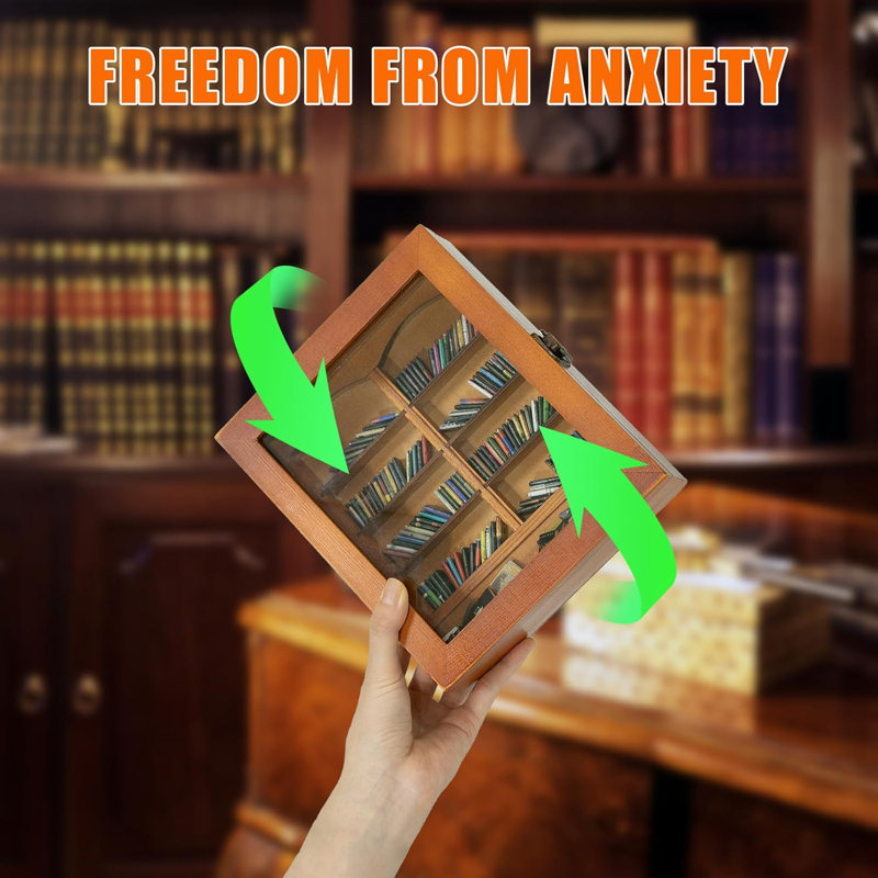 Anxiety Mini Bookshelf Ornament, Miniature Display Bookshelf With 200Pcs Mini Books, Mini Library Bookshelf Decor For Book Lovers Home Room Office