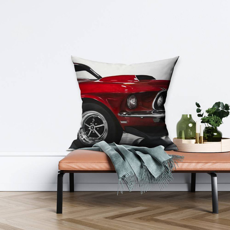 Classic red car - 16"x16" Throw pillow cover - Poly twill - Print on demand, 16" x 16", Pillow Cover Only - No Insert