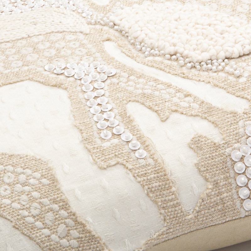 Maricopa Beige Embroidered Cotton Linen Pillow