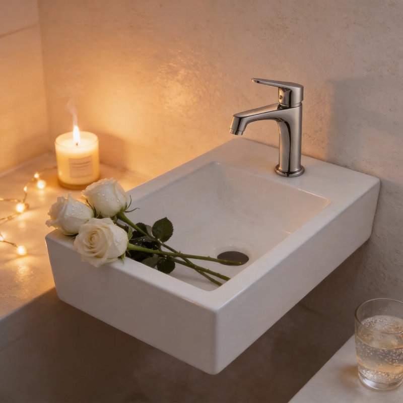 18" x 10" White Vitreous China Rectangular Wall Mount Bathroom Sink with Single Faucet Hole, Floating Sink with 1.75" Drain for Small Bathrooms
