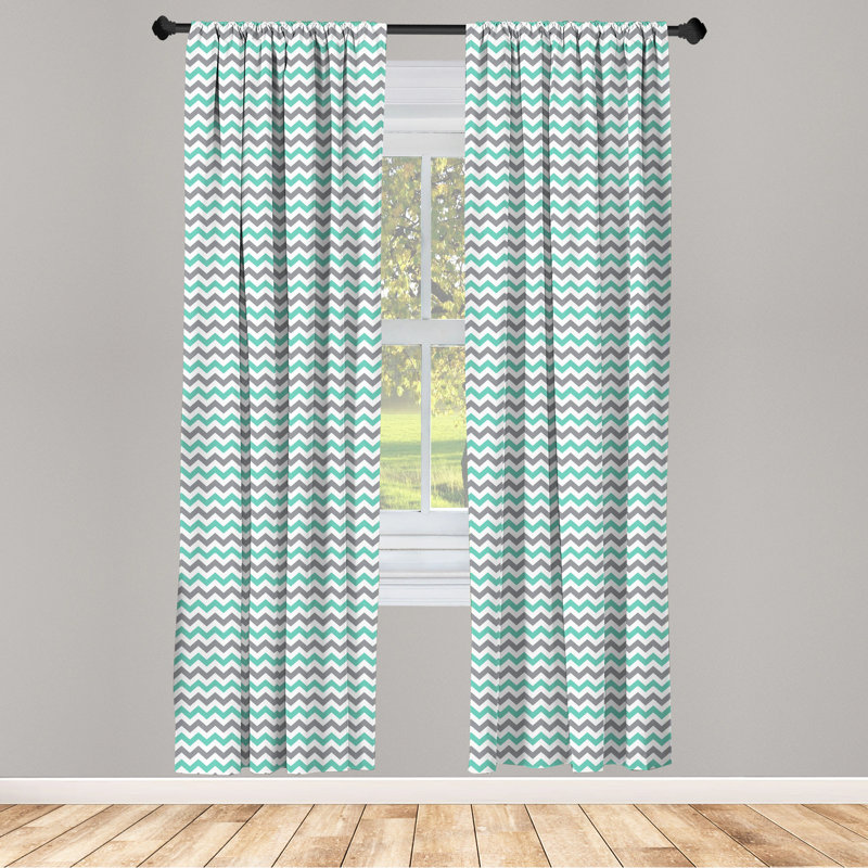 Chevron Semi-Sheer Rod Pocket Curtain Panels, 28" W x 63" L, Green/Gray