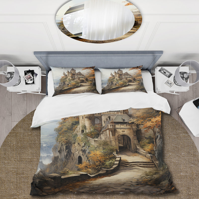 Ensemble de housse de couette en microfibre / polyester Castles, Housse de couette pour grand lit et 2 taies décor