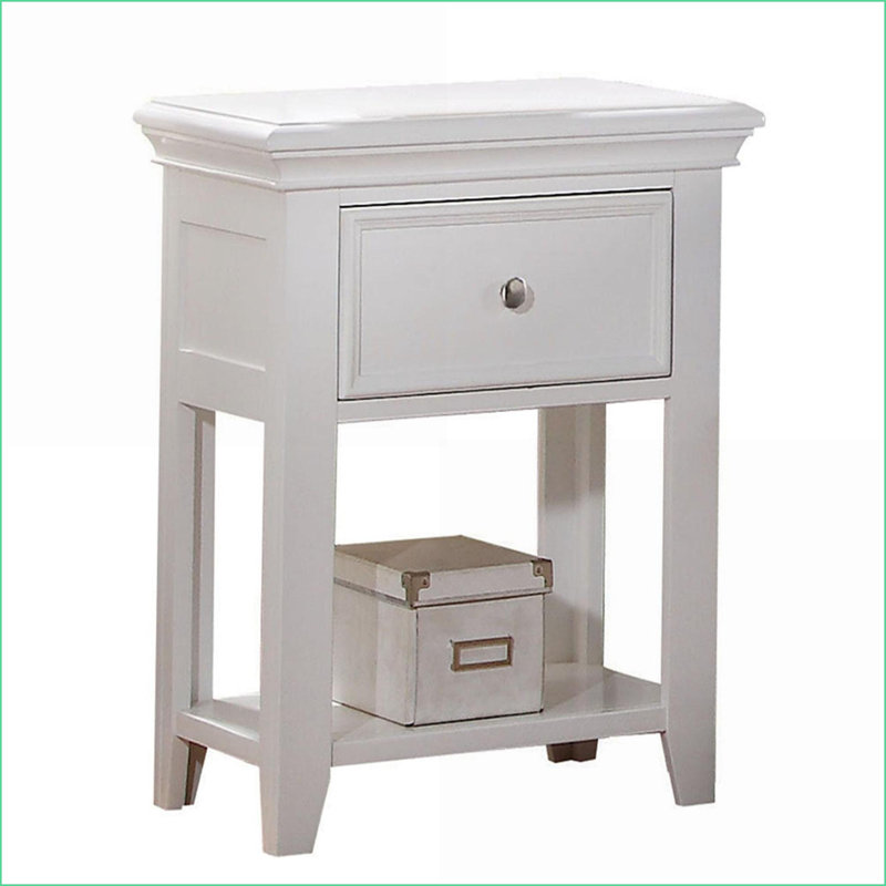 White Transitional Nightstand with Drawer and Shelf