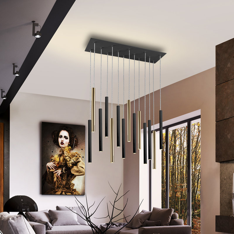 Kuhlmann - Light Gold/Matte Black LED Cluster Pendant, 37.5cm H x 82cm W x 82cm D