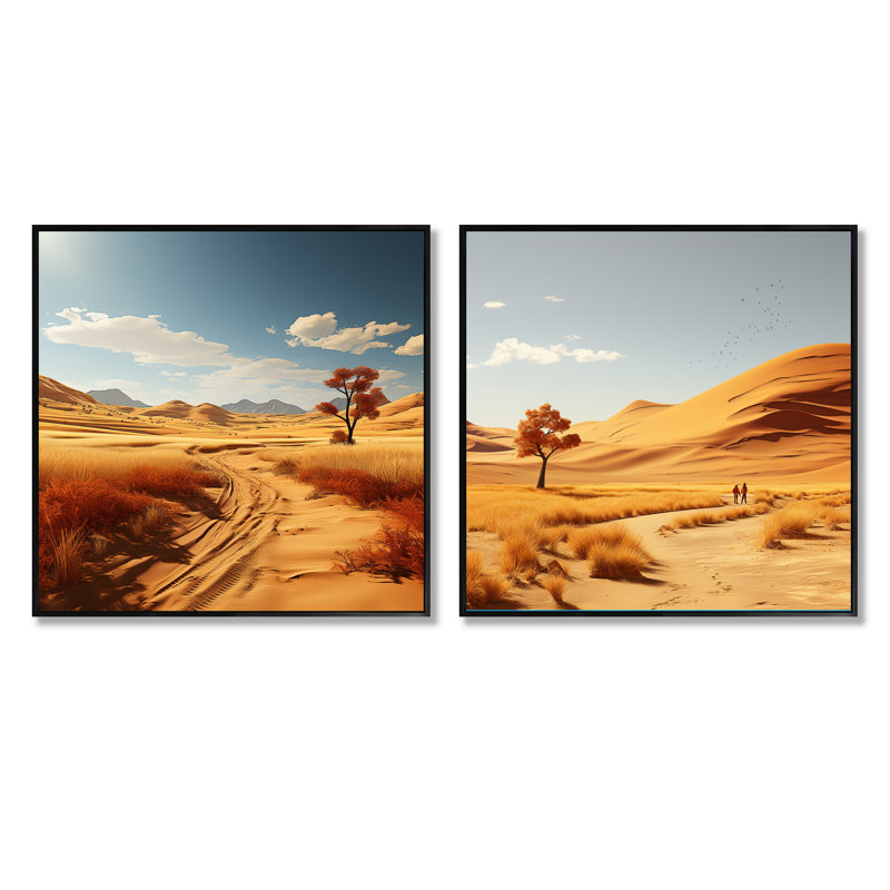 Nevada Native Spirit Plains - Ensemble de 2 collages carrés du désert, Cadre flottant noir, H 30 po x l 61 po