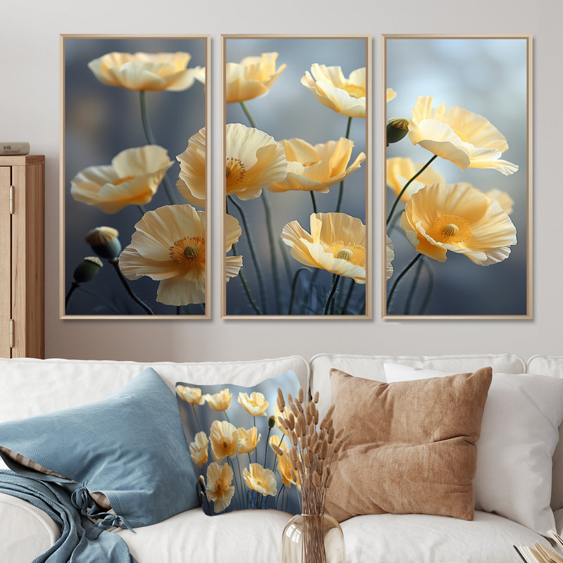Eshan - ensemble d'art mural coquelicots, Toile naturelle avec cadre flottant, H 40 po x l 60 po x P 1 po