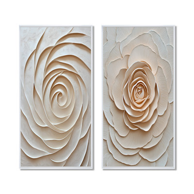 Abstract Spiral of Beige Rose Flower I - Floral Wall Decor, Traditional Floral 2 Piece Wall Art