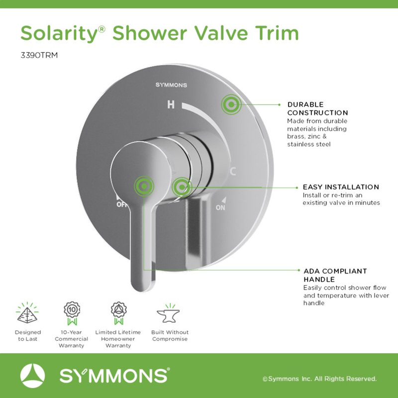 Ensemble de garniture de valve de douche à poignée simple Solariary (valve non incluse), Chrome poli