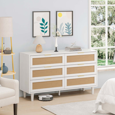 Abagayle 59'' Wide 6 - Drawer Dresser Rattan Bedroom Dresser Wood Dresser