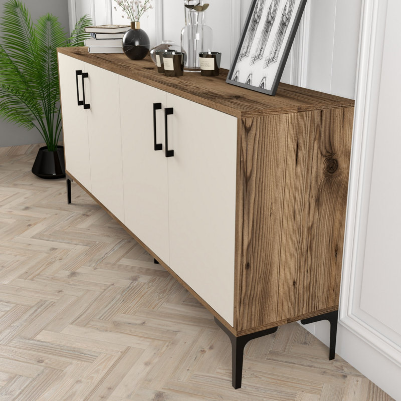 Modern Console Table with Multiple Shelves, Walnut & Cream Finish, 70.9 x 30.7 x 13.8 inches | 100% Melamine Coated Particle Board, 0.7 inches Thick | Wall-Mountable, Stylish Design for Living Room & Entryway
