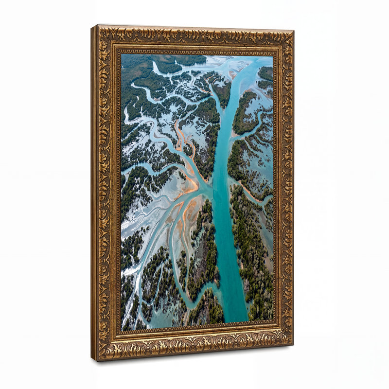 Art mural sur toile, Delta de rivière turquoise et mangroves vertes, H 12 po x l 18 po