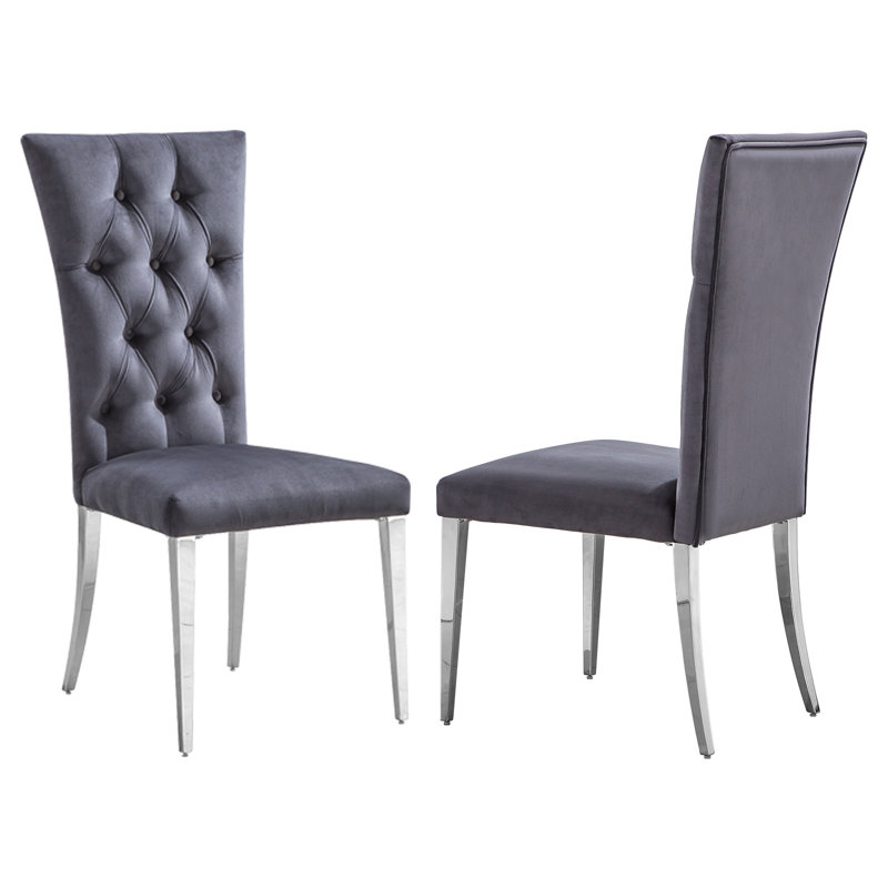 Jayvian 18.9'' H Tufted Velvet Upholstered Parsons Chair, SIlver, Gray