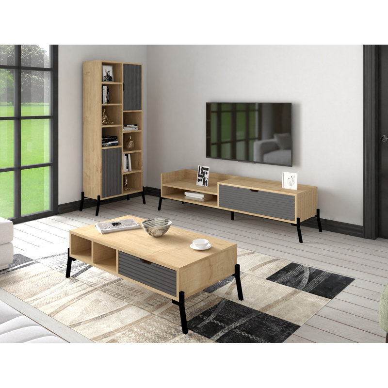 Ensemble de meubles de salon, Naturel/noir