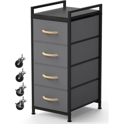 4-Tier Chest Of Drawers Wardrobe Storage Cabinet Tower Clothes Storage Drawer Small Bedside Table Fabric Storage Unit With Wooden Top