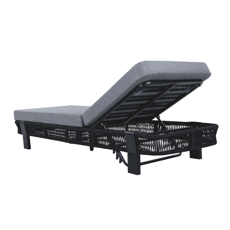 Ensemble de chaise longue Bodhi tissé avec dossier réglable, table d'appoint et coussin, Gray Cushion/Black Frame, 1