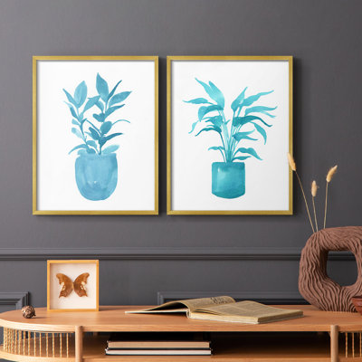 Watercolor House Plant III - reproduction encadrée de qualité supérieure - prête à être accrochée - aucun clou requis - aucun clou requis