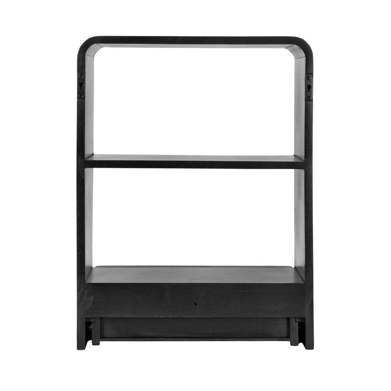 Wooden Wall Shelf with Storage Drawer, Black