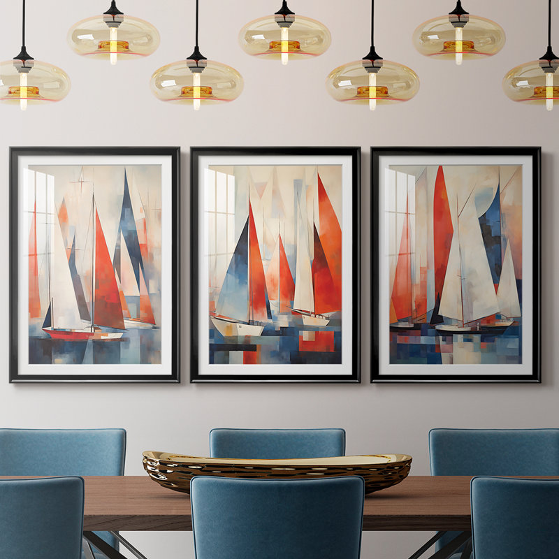 NAUTICAL Series CDVII - Impression encadrée de qualité supérieure sur mesure mat - 3 pièces, Noir, H 21 po x l 30 po