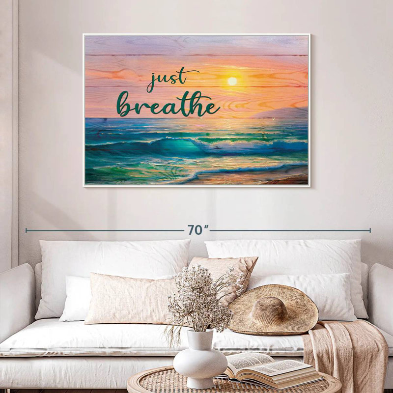 Just Breathe Sunset, 46 po x 31 po, Cadre flottant blanc