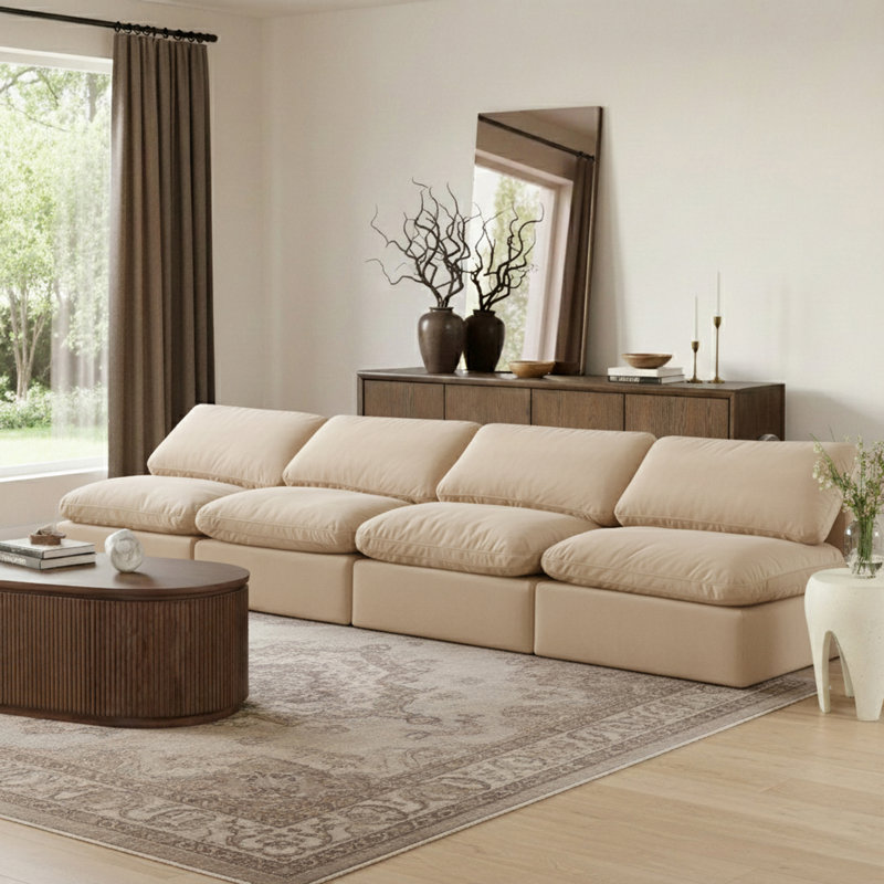 Canapé rembourré 140 po Itala, Velours beige