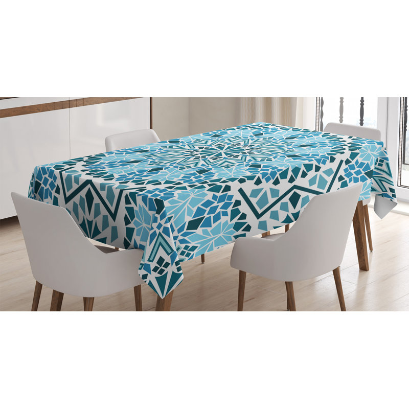 Nappe marocaine, architecture marocaine composée de mosaïques à motif géométrique et d'étoiles, couverture de table rectangulaire pour décor de cuisine de salle à manger, 52 po x 70 po, bleu blanc