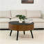 Table basse de 31,5 pouces ronde sculptée avec espace de rangement, table basse en bois de style moderne Mid-Century, conception à quatre pieds, 18 pouces de haut, table d'appoint de salon (brun et noir)