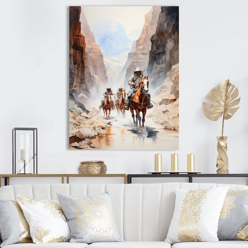 Yashima Cowboy On The Trail I - Cowboys, art mural, H 32 po x l 24 po x P 1 po, Toile tendue