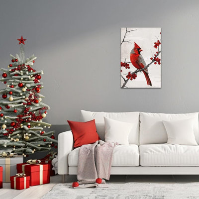 Red Red Cardinal Unframed Canvas Wall Art  24" X 36"